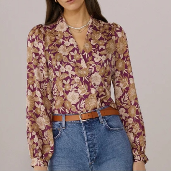 Favorite Daughter x Anthropologie Rami Sm Purple Pink Silky Double Button Front - Picture 7 of 15